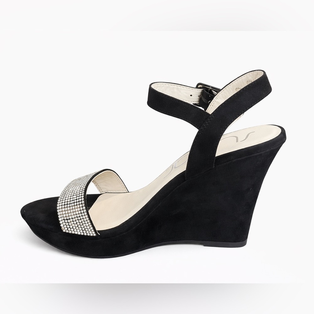 Sugar Chili Rhinestone Wedge Sandals Black Faux Suede Women’s 9.5 - Picture 4 of 6